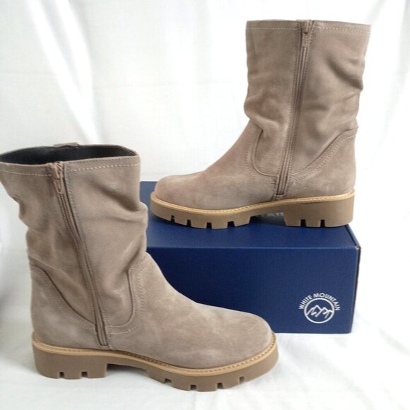 White Mountain Glean Mid Calf Boots Taupe Suede Leather 9.5W New in Box - Picture 8 of 10